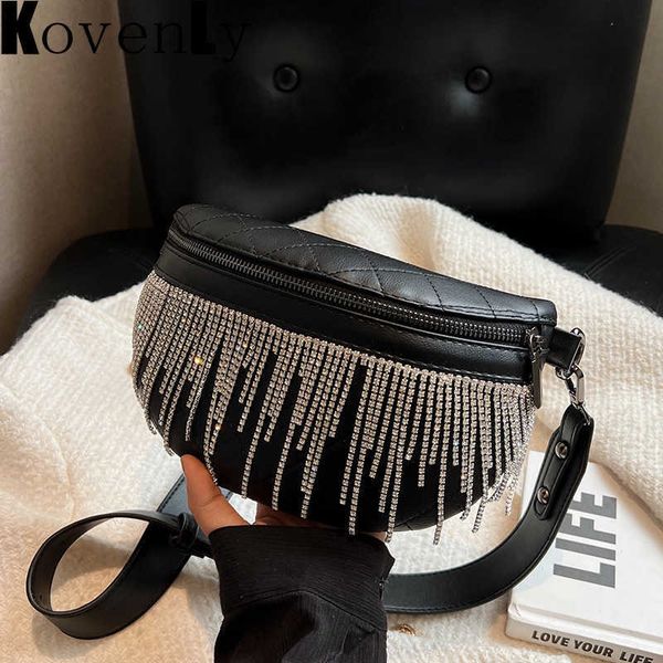 

evening bags luxury chest bags for women fashion diamonds tassel leather shiny rhinestone crossbody shoulder bag women waist bag travel pack