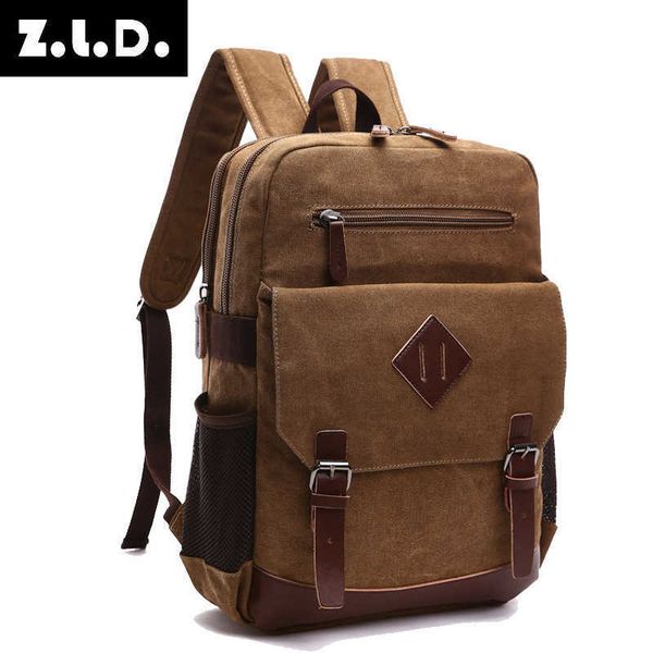 

new men's lapbackpack washing canvas bag solid color large capacity backpack 230420