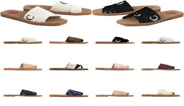 

women woody mules flat sandals slides designer canvas slippers rubber slides white black beige lace womens fashion outdoor beach s9013026