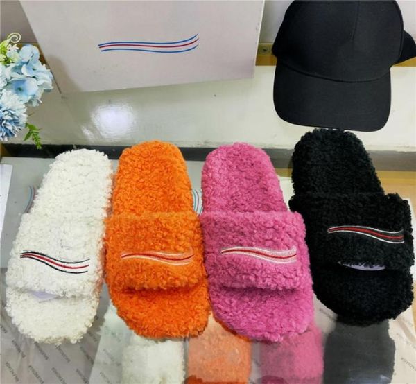 

luxurys designers women ladies wool slippers slides winter fur fluffy furry warm letters sandals comfortable fuzzy girl flip flop 6585319, Black