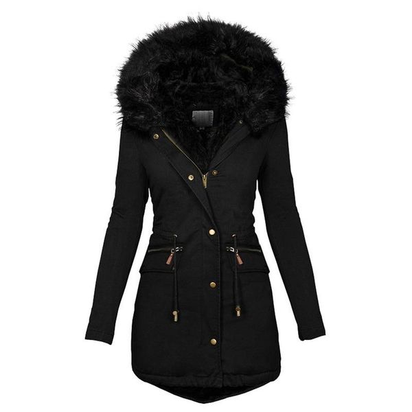 

leather 2021 warm parkas thicker oversize winter jacket women hooded fashion coat women clothes outdoor overcoat manteau femme hiver, Black