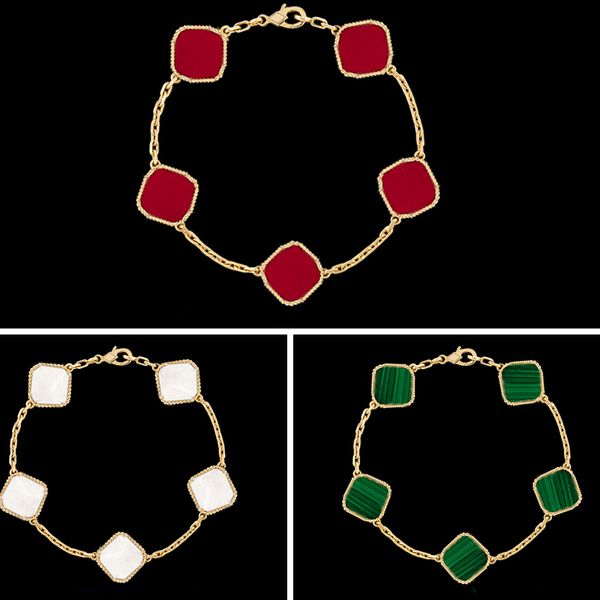 

designer clover bracelets women chain 19cm with logo official size luxury mother-of-pearl women bracelets 4/four leaf clover charm never fad, Black