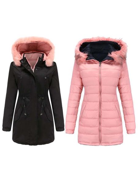 

leather women double sided winter coat 2022 new korean style fashion fur collar cotton padded parkas hooded puffer outerwear jackets, Black