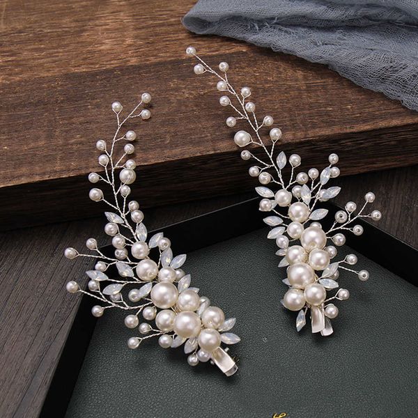 

wedding hair jewelry hair side clips for women girls fairy pearls leaf hair pins and clips bride wedding hair jewelry accessories decor head, Slivery;golden