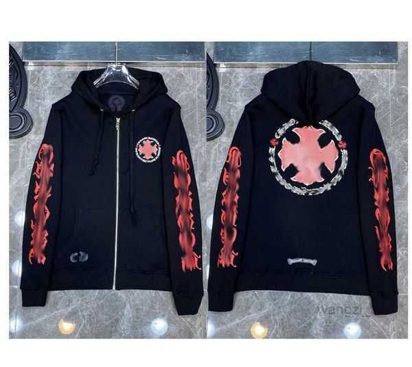 

hoodies & sweatshirts mens loose fashion classic brand ch designer hoodie horseshoe sanskrit print luxury zipper jacket pullover hooded coat, Black