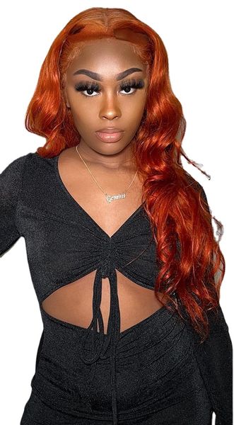 

ginger orange body wave lace front wig 13x4 transparent wigs body wave glueless wigs human hair preplucked, Black;brown