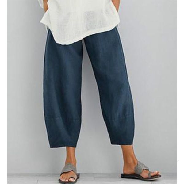 

women's pants cotton linen loose comfort elastic waist harem vintage solid casual pockets wide leg trousers cropped 230419, Black;white