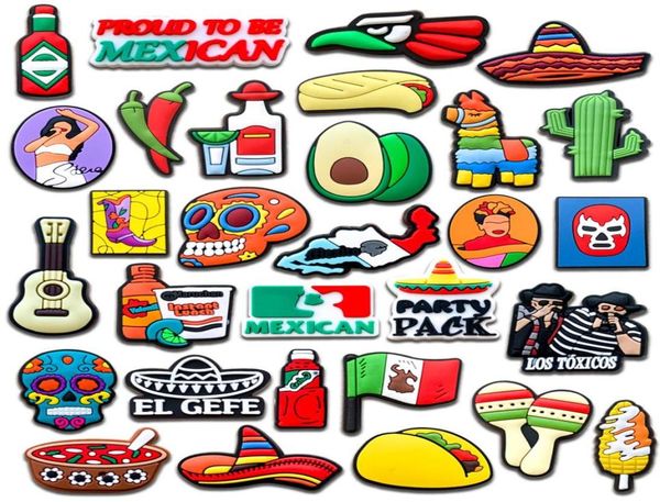 

mexician culture food and drinks pvc 2d croc charms soft diy sandal shoes decal9355546, White;pink