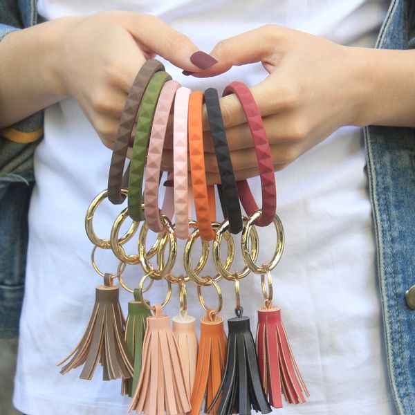 

silicone keychain bangle tassel bracelets keyring party o shaped wristlet bracelet circle charm holder wristbands chain jewelry, Silver