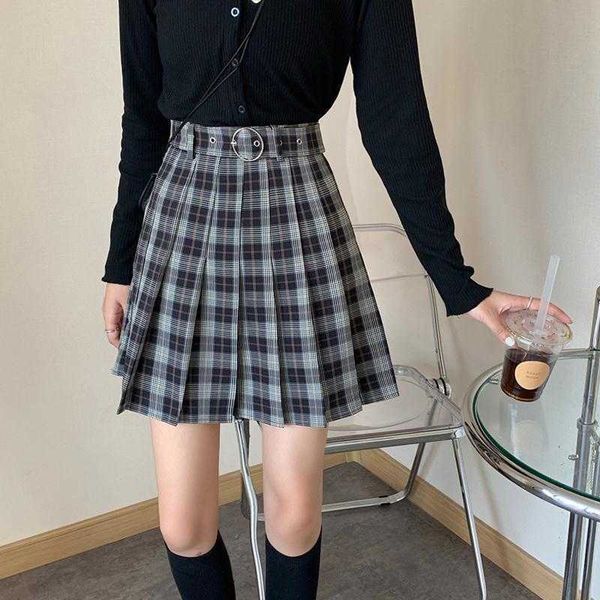 

plaid pleated mini harajuku grunge winter autumn women s gothic streetwear high waist fashion short skirt aa230420, Black