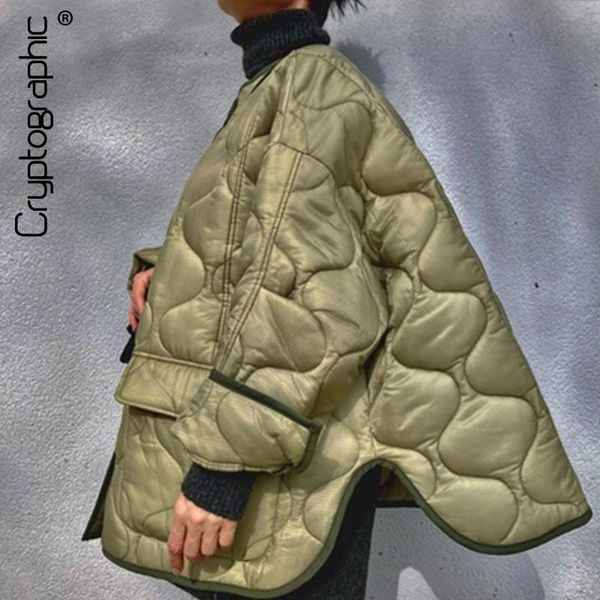 

leather cryptographic designer autumn winter army green pufferjackets for women casual fashion warm breasted cotton quilted coat pockets, Black