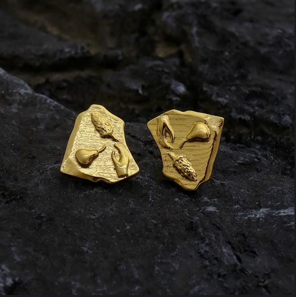 

new design dangle chandelier vintage brass gold plated irregular geometry personalized fashion fruit 925 silver needle earstuds earrings wom