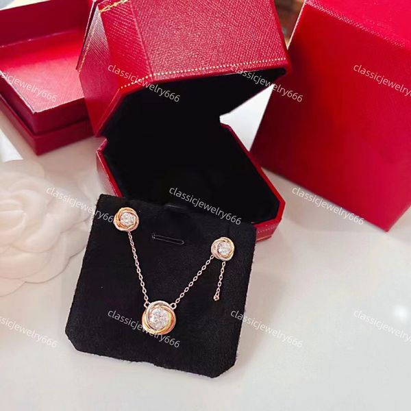 

classic women's earrings necklace set fashion designer brand pendant 18k gold jewelry with box, Silver