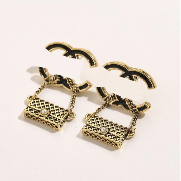 

fashion luxury designer brand alphabet hanging studs geometry famous women's crystal rhinestone pearl earrings wedding party jewelry, Golden;silver