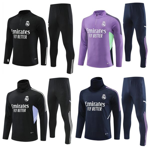 

2023 24 soccer tracksuits sets real madrids tracksuit set 22 23 24 men and kids football kit chandal futbol survetement madrides training su, Black