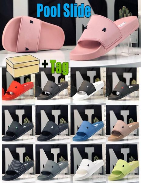 

designer ba pool slide slippers beige fluo green black white writing slides pink lime mens women flat sneakers beach indoor shower7364715