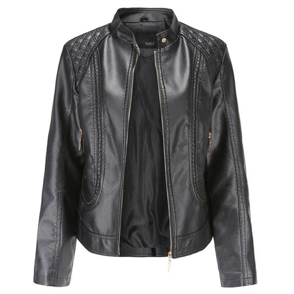 

jackets leather jacket women moto biker zipper jacket 2021 autumn woman coats black brown khaki red grey veste cuir femme chaqueta mujer