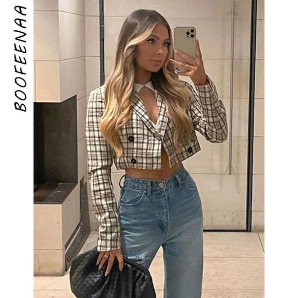 

pants boofeenaa plaid blazers for women elegant stylish cropped jackets 2022 fashion women business casual ladies coat c82bi19, White