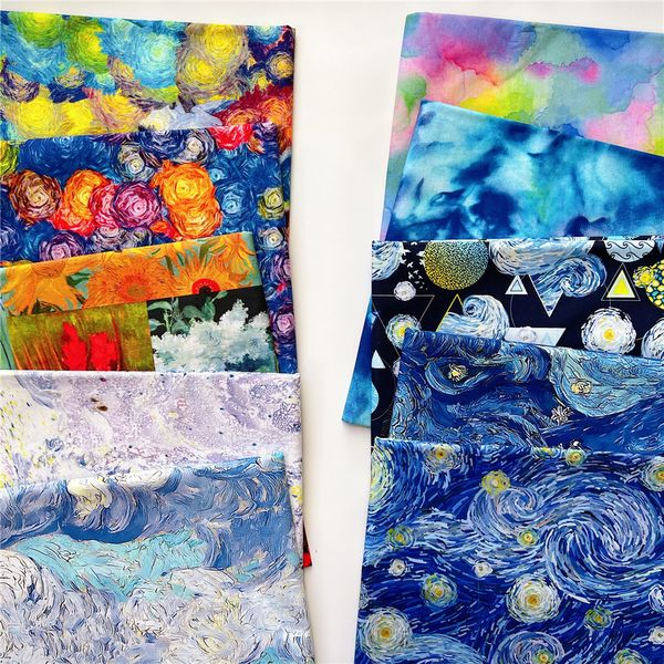 

fabric wide110cm oil painting starry sky shine in space cotton fabric patchwork sewing material diy shirt skirt pillow mask decoration 23041, Black;white