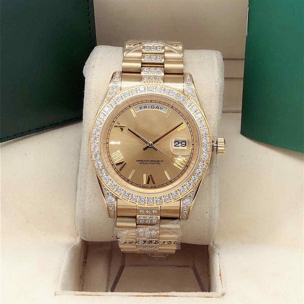 

41mm diamond inlaid outer ring middle row diamond strap automatic mechanical watch stereo roman numeral dial waterproof fashion wr317t, Slivery;brown