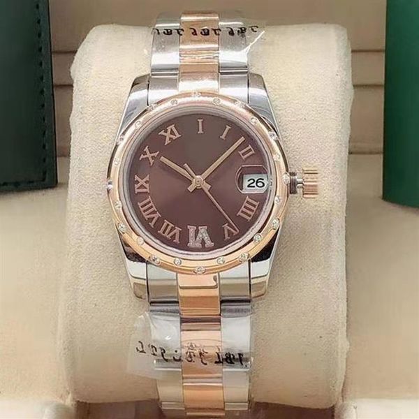 

fashion simple ladies automatic mechanical watch 31 mm six stainless steel folding buckle waterproof324a, Slivery;brown