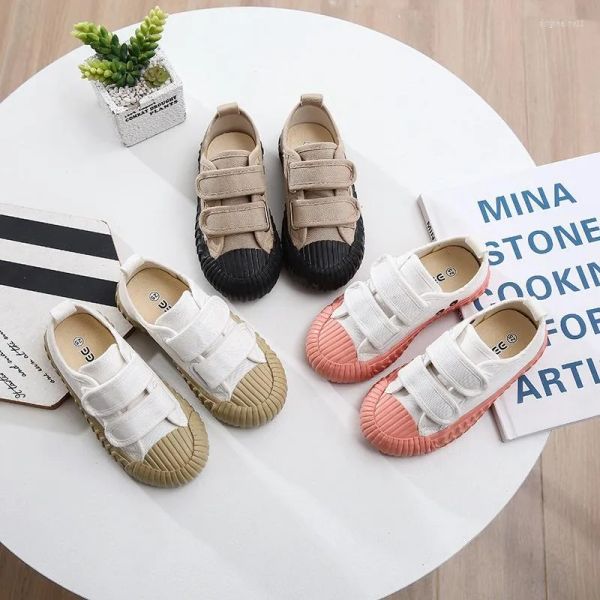 

athletic shoes children 's canvas hook loop girl /boy sneakers vulcanize 2023 spring kids comfortable white, Black