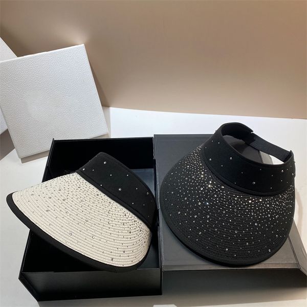 

summer large eave visors caps sun protection crystal casquette diamond hollow hat outdoor straw hats, Blue;gray