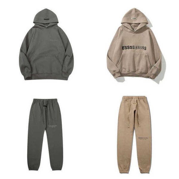 

men's luxury fashion sweatshirts esss entials tracksuits letter hoodies men women sportswear hooded pant coat sweater pullover couple, Gray