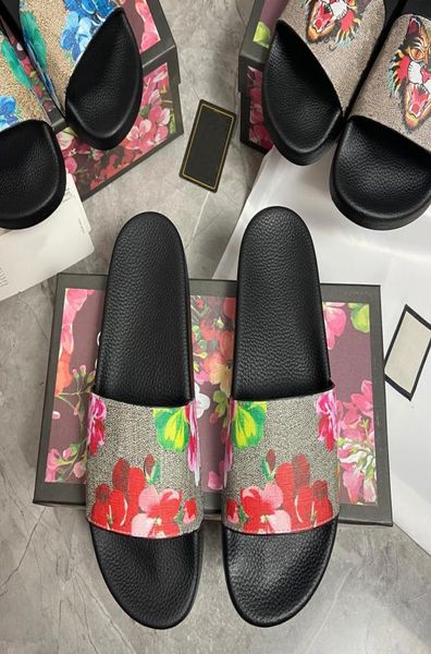 

slippers designer tigers fashion classics slides sandals men women real leather shoes tiger cat snake design summer b2261033, Black
