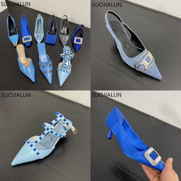 

sandals spring new brand women pumps shoes fashion blue pointed toe shallow ladies elegant dress high heel 230316, Black