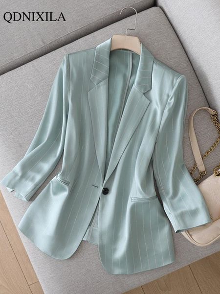 

pants 2022 summer new japanese fashion shiny acetate satin small women's blazers jacket elegant designer slim saggy silky ladies suit, White