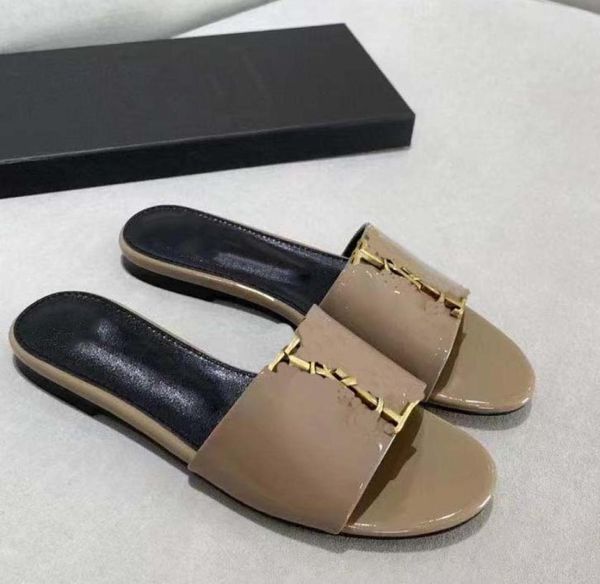 

evel designer women slippers luxury quality genuine leather metal letter y flat sandals 3543 with box1776222, Black