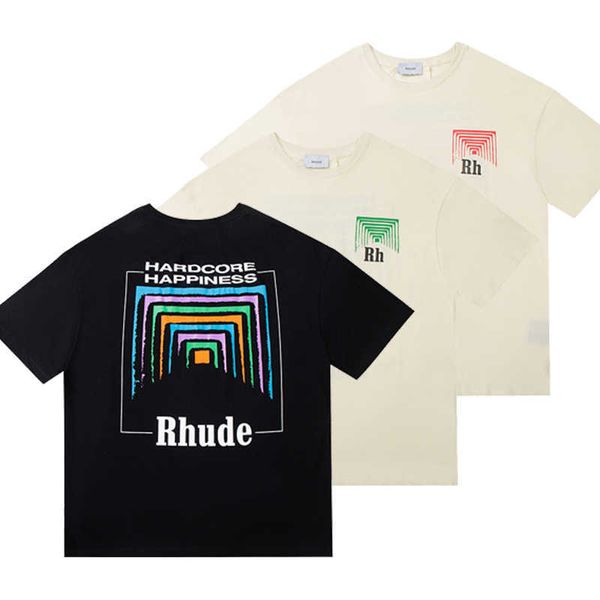 

Designer Fashion Clothing Tees Hip Hop Tshirts Trend Brand Rhude Tunnel Abstract High Street American Couple T-shirt Men Women Spring Summer Loose Streetwear, Apricot red