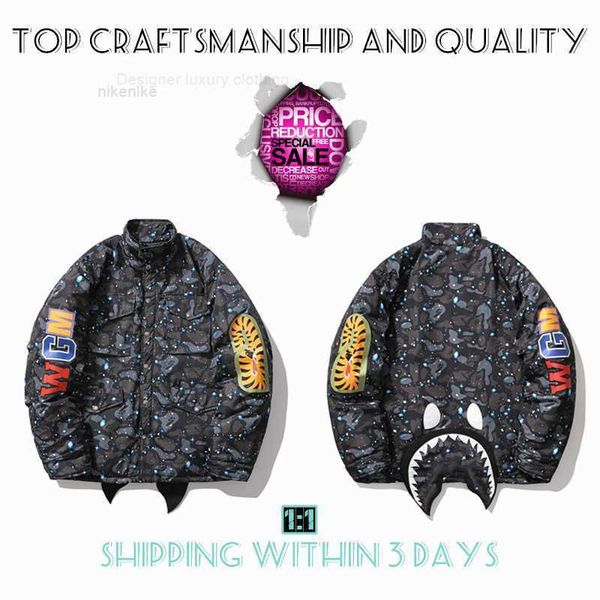 

craftsmanship mens jackets shark mens star spots designers coat varsity cobranding stylist cotton clothes military style camouflage jacket b, Black;brown