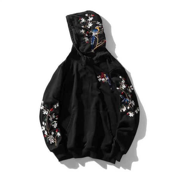

japanese embroidery men hoodies black cotton fashion hooded sweatshirt