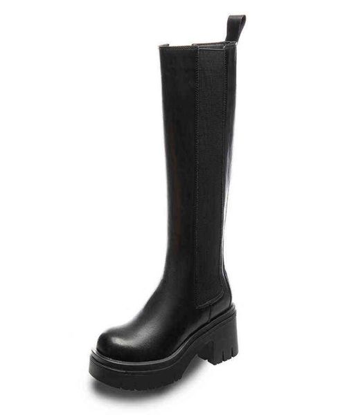 

2022 new slim full leather cavalry boots women039s thick heel martin boots knee high bottom chelsea boots8268707, Black