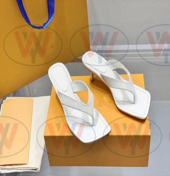 

2022 springsummer fashion simple slippers flipflops side logo sandals high heel square toe sandal size 35416285586, Black