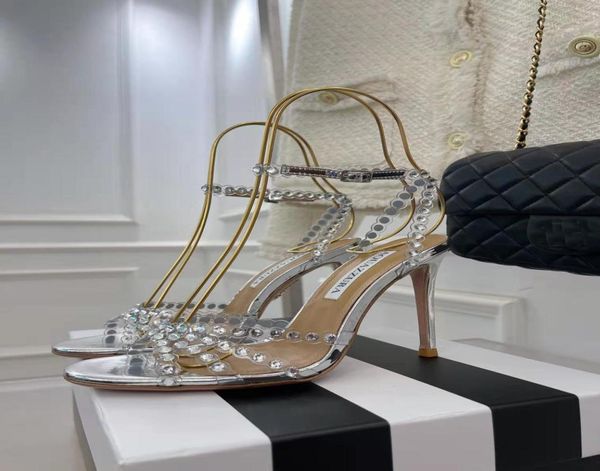 

new season aquazzura shoes tequila sandals 105 sparkling party italy clear pvc crystals stiletto heel wedding bride9796574, Black