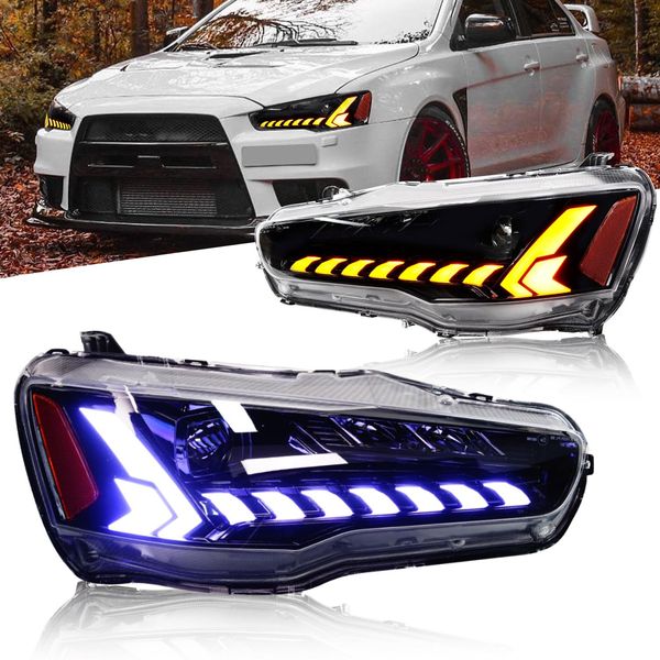 

car front headlights for mitsubishi lancer ex evo 20 08-20 18 modified xenon dynamic turn signal lens head lights