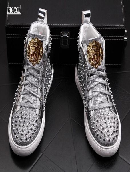 

luxury rivet boots men039s shoes designer sneakers men punk high gold red light bottom casual platform shoe zapatillas hom4473729, Black