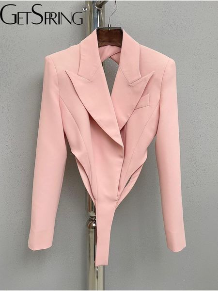

pants getspring women blazer backless full sleeve one piece ladies pink suit coat fashion all match women's slim suit jacket 2022 new, White