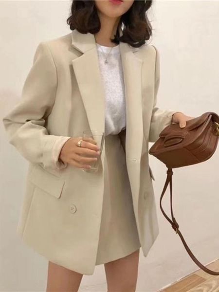 

pants loose blazer women 2022 spring autumn solid casual fashion allmatch elegant design style chic coat doublebreasted new, White