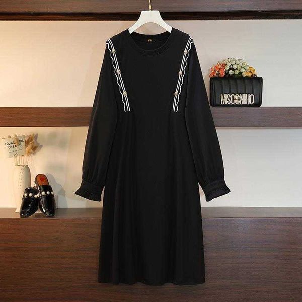 

spring large size dresses fashion womens wear mid length slimming and, Black;gray