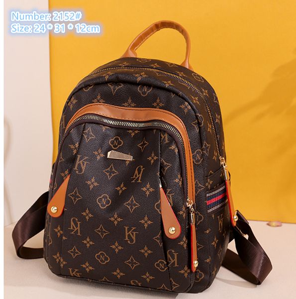 

Factory wholesale ladies shoulder bag 3 colors soft and wear-resistant leather leisure backpacks simple zipper decoration women handbag contrast fashion backpack, Brown3-2152#