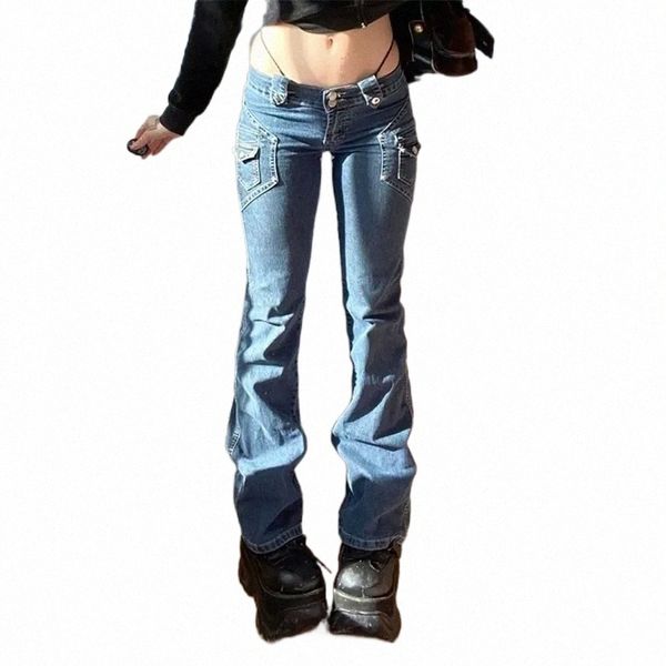 

womens jeans y2k aesthetics retro buttons full length blue denim pants women slim streetwear 2000s cute pockets trim low rise jeans 221017 s