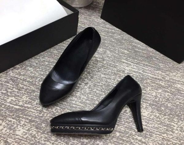 

new fashion office lady work shoes women pumps round toe black color original genuine leather highheeled chain women039s dress4272489