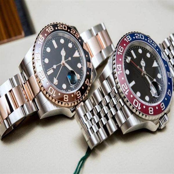 

the latest man watches fully automatic mechanical watch size 40mm stainless steel band ceramic bezel hardlex glass male wristwatch285w, Slivery;brown