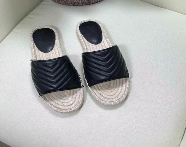 

women leather espadrille sandal slide brand designer sandals real cord platform double hardware outdoor beach slides8908995, Black
