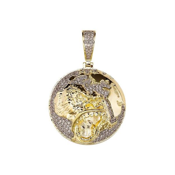 

pendant necklaces hip hop cz stone paved bling iced out gold color gorilla pattern earth pendants for men rapper jewelry giftpenda247h, Silver