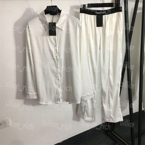 

designer women pants shirts letters webbing blouse trousers set long sleeve casual shirt 4 color, Black